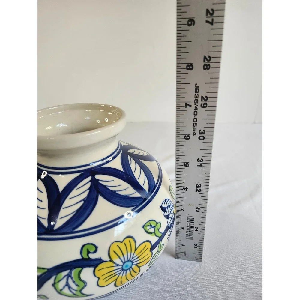 Target Market Bazaar Vintage 2003 Ceramic Vase Hand Painted Floral Blue Yellow